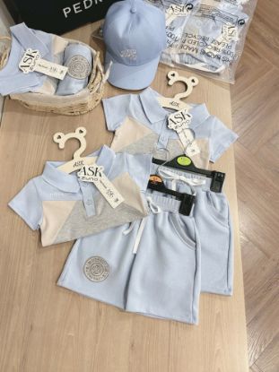 Ảnh của Set bộ đùi xám phối xanh cổ đức kèm mũ