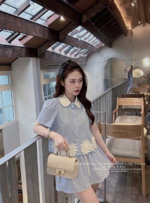 Ảnh của Set bộ kẻ xanh phối hoa nổi