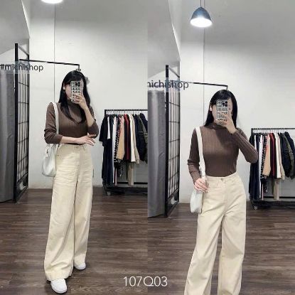 Ảnh của Quần jean suông màu kem