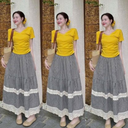 Ảnh của Set áo vàng mix cv kẻ