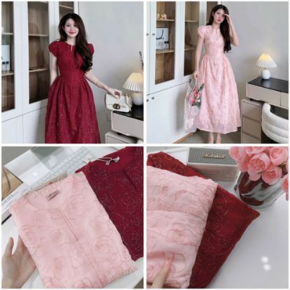 Ảnh của VÁY TƠ KIM SA 2 LỚP TAY BỔNG KHOÁ TRƯỚC