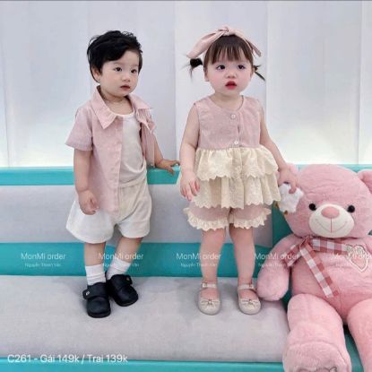 Ảnh của Set bộ bi hồng phối ren gái và trai