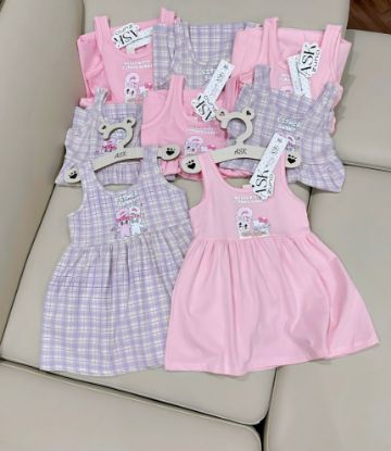 Ảnh của Set 2 váy SN hồng kẻ Bunny