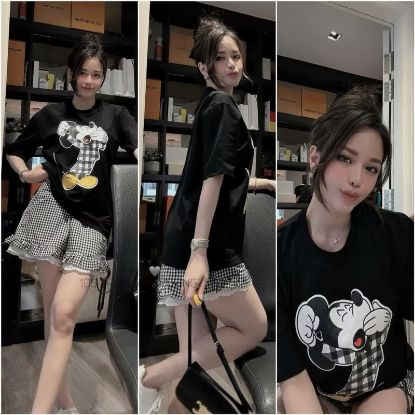 Ảnh của Set bộ mickey quần kẻ caro ren