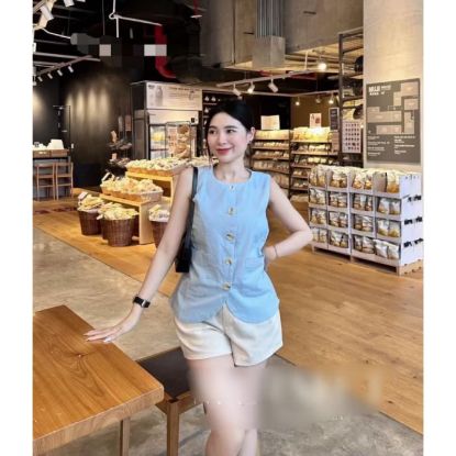 Ảnh của SET ÁO LIEN HAI TÚI MIX QUẦN DẬP HOA NỔI