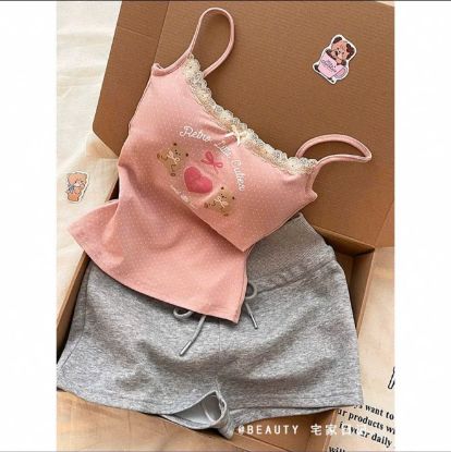 Ảnh của Set bộ gấu 2S mix quần đùi ghi