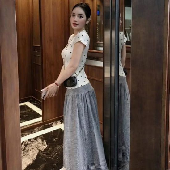 Ảnh của Set áo tim mix cv kẻ kèm chun tóc