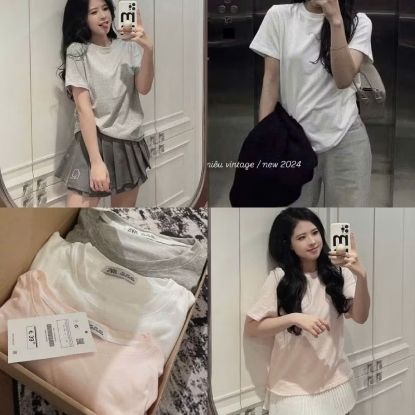 Ảnh của Set 3 áo phông trơn hồng trắng ghi