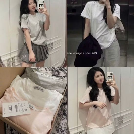 Ảnh của Set 3 áo phông trơn hồng trắng ghi