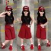 Ảnh của Set áo 3 lỗ đen mix quần đỏ ( kèm belt)