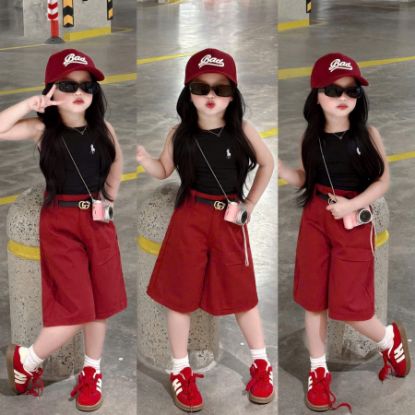 Ảnh của Set áo 3 lỗ đen mix quần đỏ ( kèm belt)