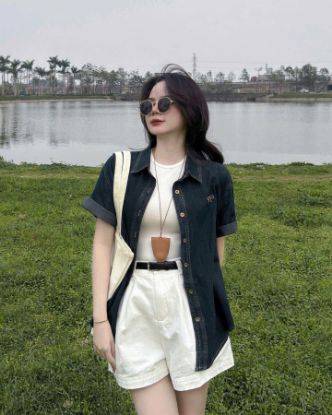 Ảnh của Set demin quần sooc trắng
