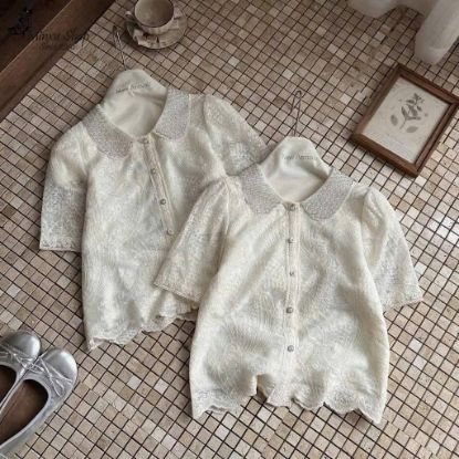 Ảnh của Áo sơ mi ren cổ đá 2 lớp