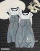 Ảnh của Set yếm jean mix áo kẻ