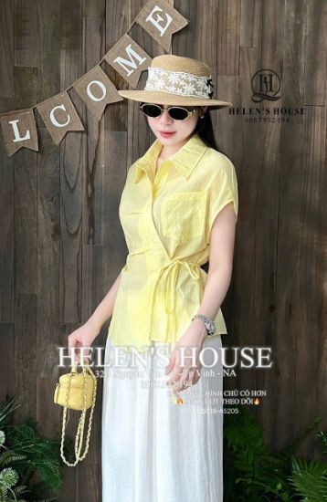 Ảnh của Set áo vàng vạt chéo mix quần suông